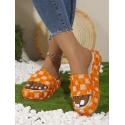 Plaid Fringe Platform Heels Slippers