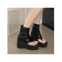 Blace Open Toe Chunky Heels Boots