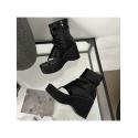 Blace Open Toe Chunky Heels Boots