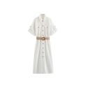 Short Sleeve With Belt Single Breasted Shirt Dress