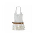 Solid Color Halter With Belt Tiered Mini Dress