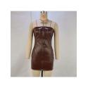 Patchwork Leather Strapless Sheath Dress