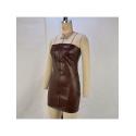 Patchwork Leather Strapless Sheath Dress