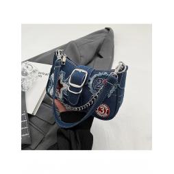 Star Number Zipper Denim Shoulder Bags