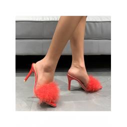 Solid Color Fake Fur Pointed Heels