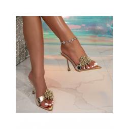 Rhinestone Faux Pearl Sharp Toe Heels