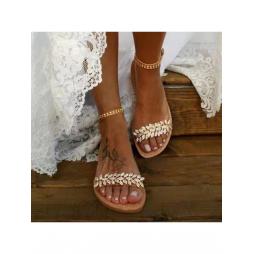 Rhinestone Pure Color Flat Heel Sandals