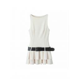 Solid Color With Belt Layered Sleeveless Mini Dress